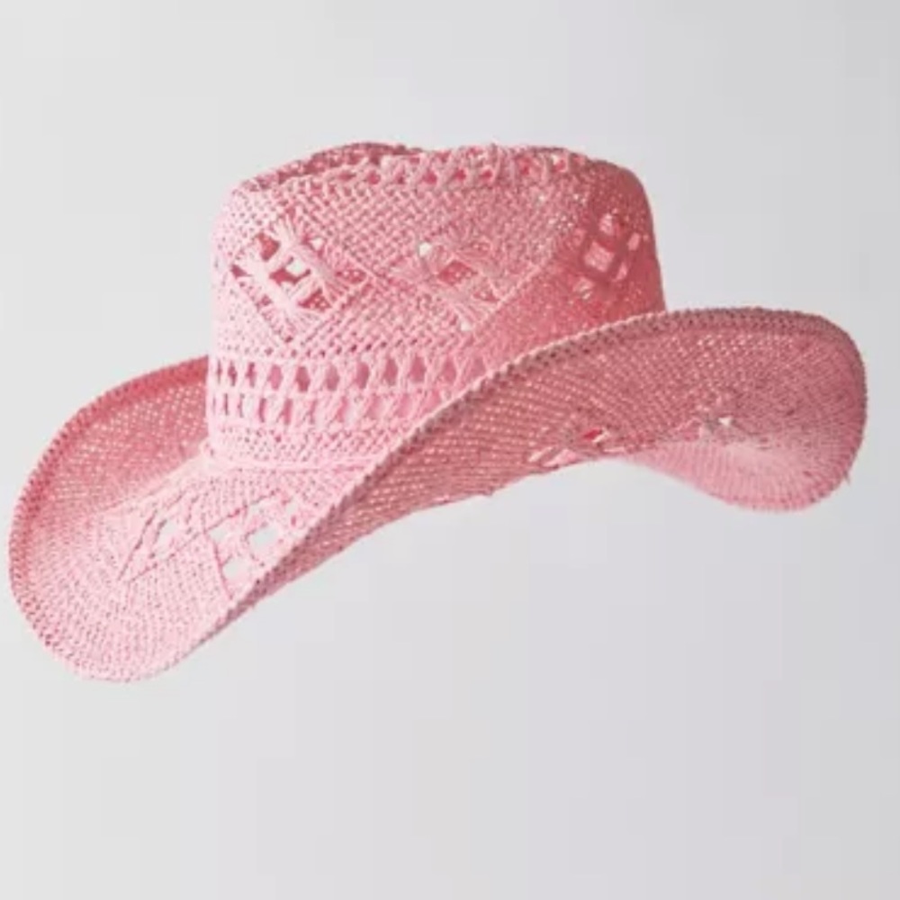 Pink straw cowboy hat